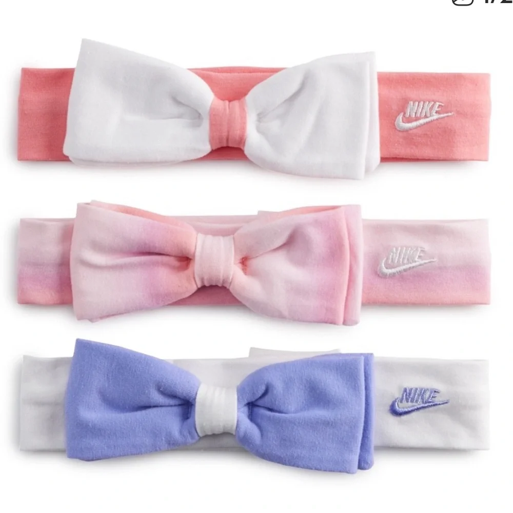 Nike Baby Girls 3-Pack Bow Headbands NWT Newborn Infant Pink Purple White